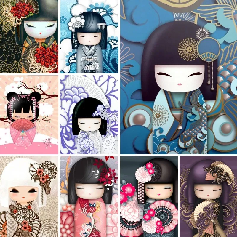 Алмазная живопись «сделай сам», киммидолс, кукла кокеси, полная Алмазная вышивка, искусственная вышивка крестиком, картина в японском стиле