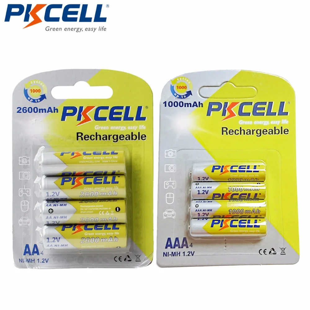 

NEWCE 8PC PKCELL 4Pcs/Card AA Battery 2600mAh with 4Pcs/card AAA 1000MAH 1.2V Ni-MH AAA rechargeable Battery Batteries 1000 circ