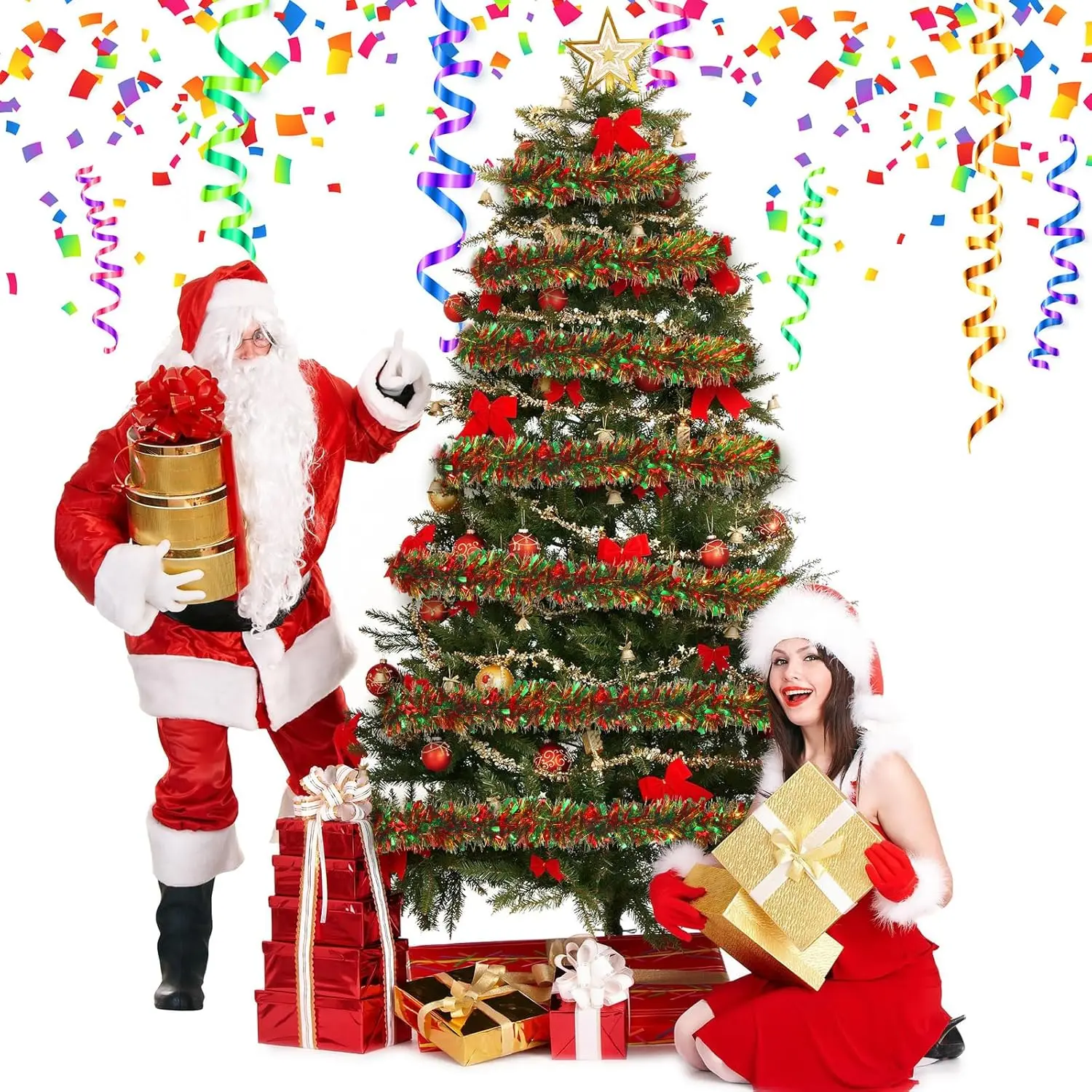 Рождественская гирлянда с мишурой металлическая мишура поворотная блестящая