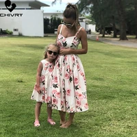 new mother daughter summer loose dresses sleeveless floral v neck beach dress mom mommy and me dress family matching outfits