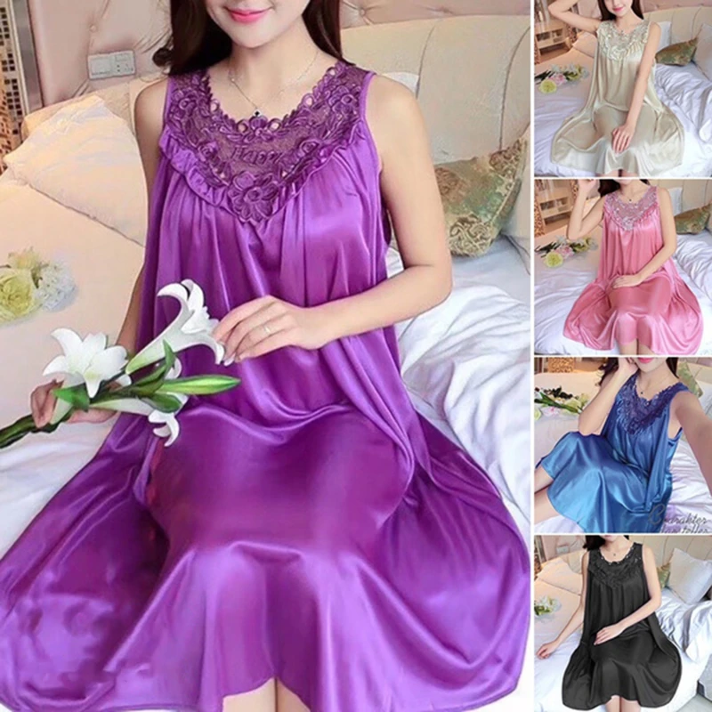 

New Women Nightgowns Satin Lace Sleepwear Nightwear Pyjama Women Home Clothing Sleepwear Female Sexy Lingerie Gown Robe
