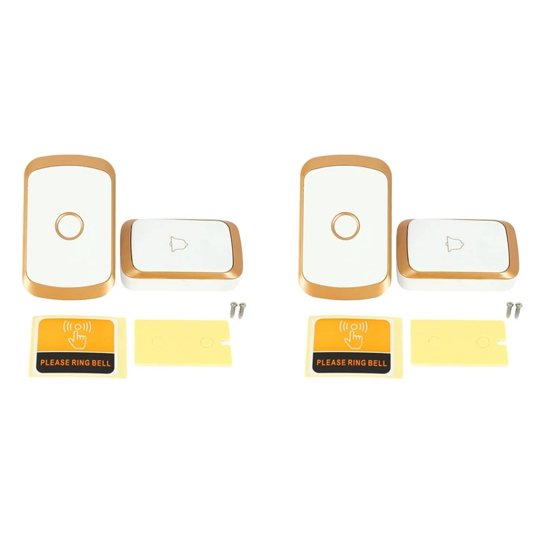 

2X Wireless Doorbell Ac 110-220V Smart Digital Waterproof Push Button Doorbell 36 Melody 4 Volume Door Ring US Plug