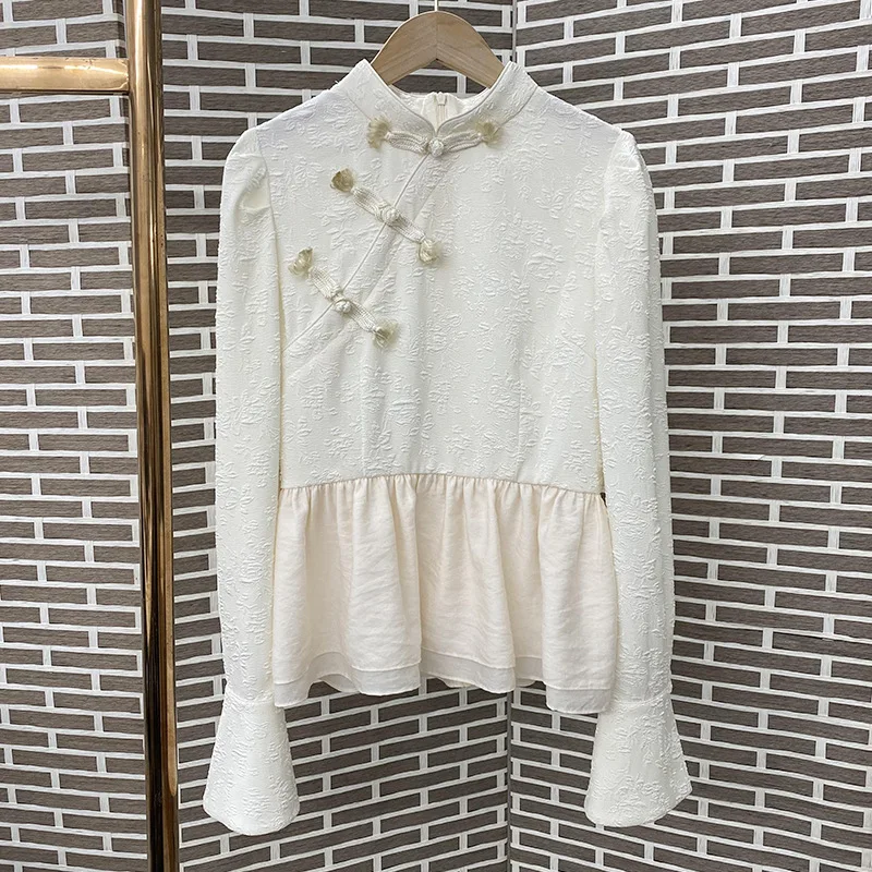 

Винтажная жаккардовая рубашка, женский новый костюм Тан, Женский дизайнерский топ в китайском стиле, женская рубашка из шелка тутового шелкопряда