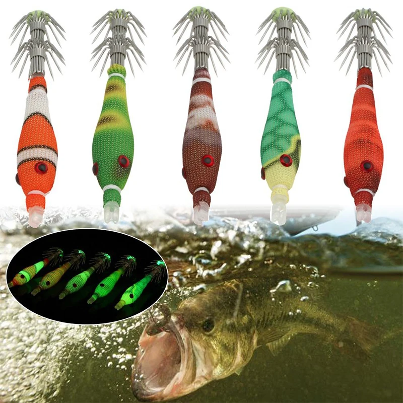 

5Pcs/pack Bionic Shrimp Fishing Bait 7.7Cm 4.5G Fluorescent Fishing Lures Luminous Squid Jig Hooks Tackles Fishing Accessories
