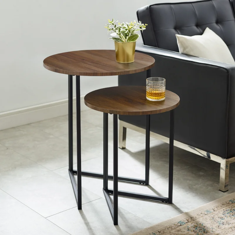 

Manor Park 2-Piece Round Nesting End Tables, (Dark Walnut/ White Faux Marble Gold)Optional