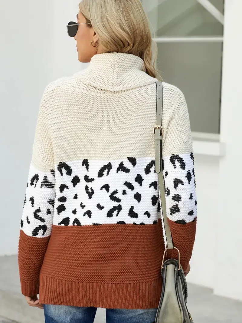 

Women's Sweater Turtleneck Splicing Chunky Knit Pullover Sweater