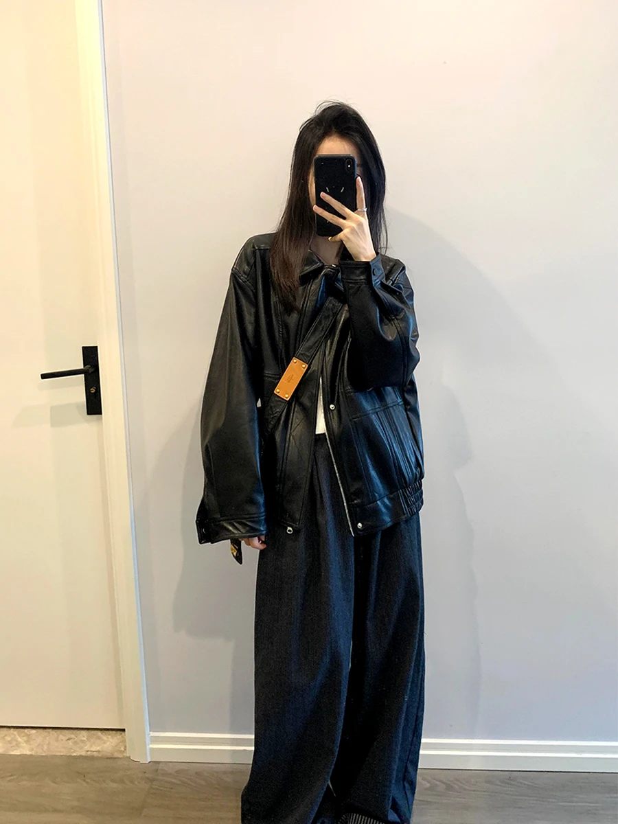 Американская осенняя мотоциклетная кожаная куртка в стиле ретро женская