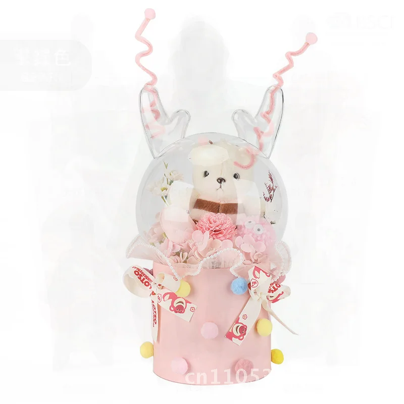 Фото Длинный Бао, кролик, медведь, акриловый шар Бобо, прозрачная сетка, красный креативный подарочный букет, оптовая продажа, украшение для вечеринки №4