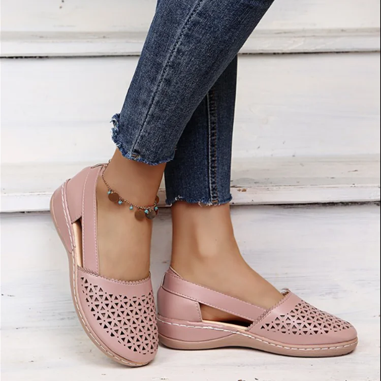 

Summer Flat Shoes for Women Sandals Baotou Platform Hollow Flowers Retro Lady Pull-on Casual Female Sandalias Large Size 35~43