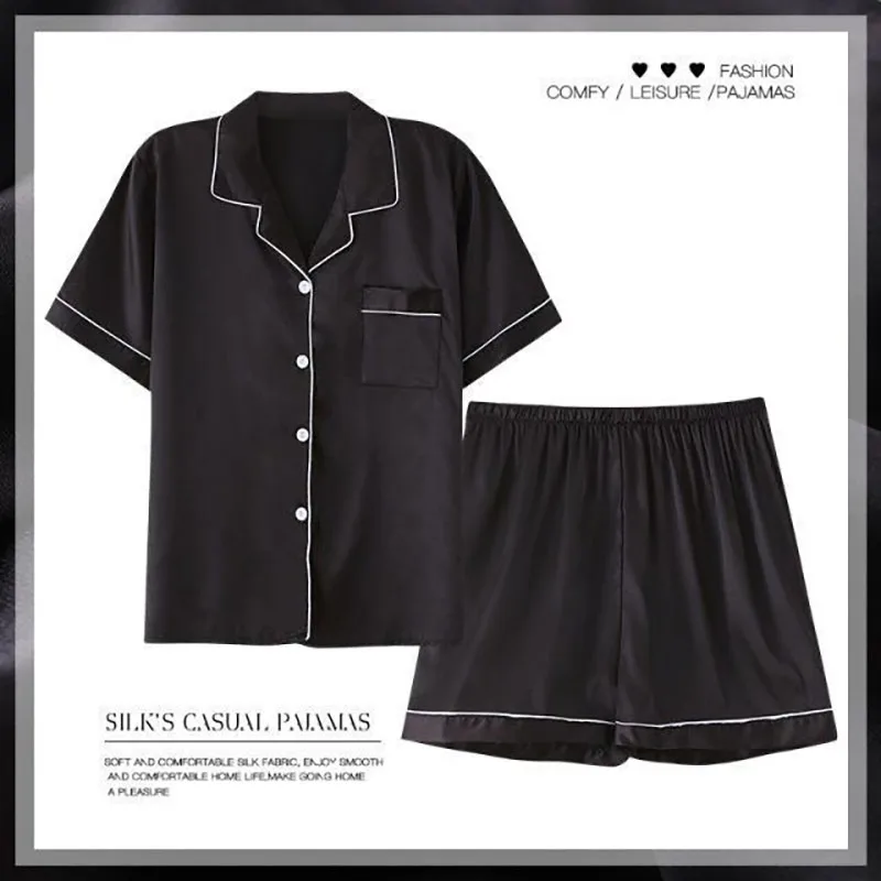 OnMelo Silk Pajamas Women's Spring And Summer Short-sleeved Shorts suit Thin Section ice silk satin ladies sexy home clothes lar