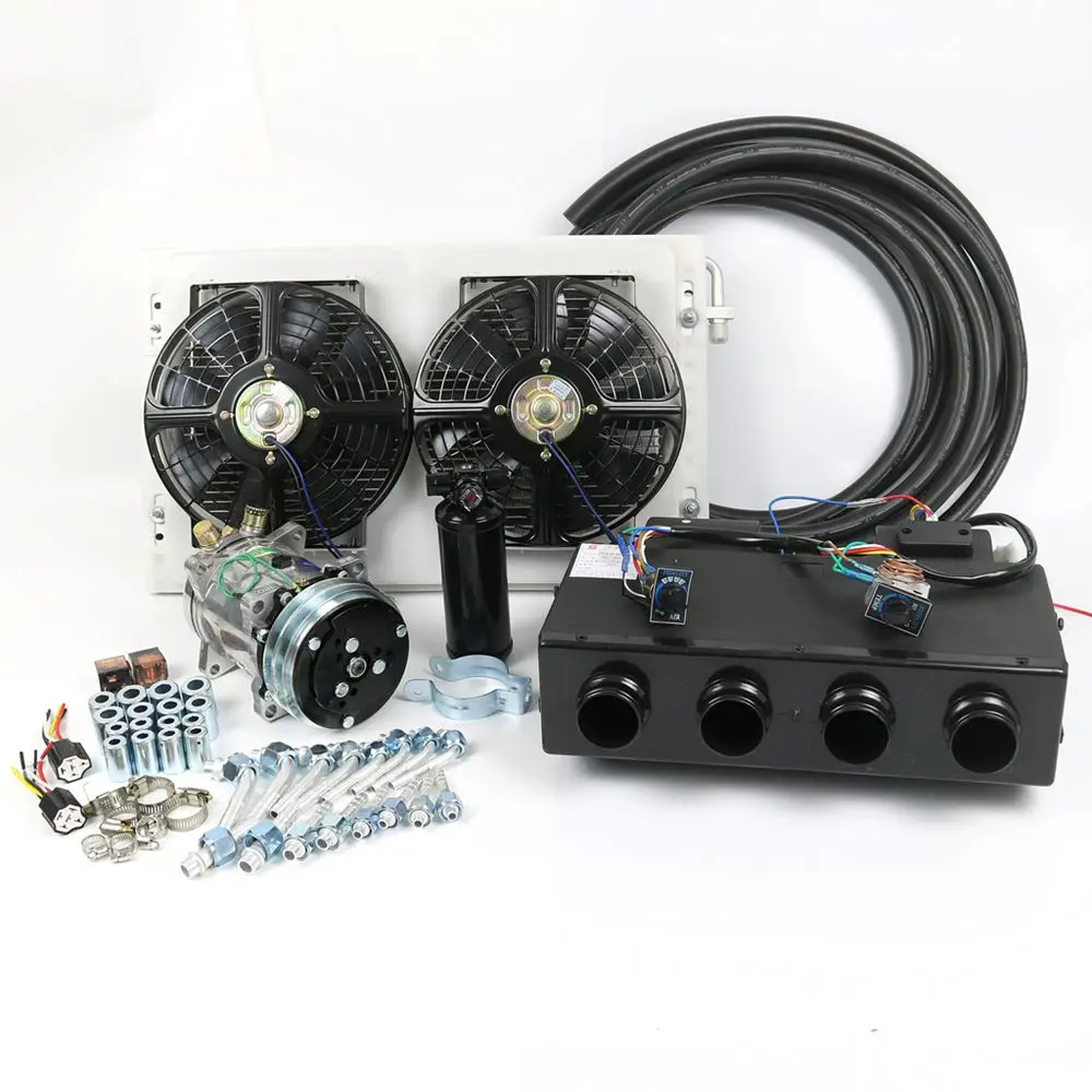 Universal 12V 24V A/C Air Conditioning Evaporator kit for Muscle Car Truck Van Tractor Digger Motorhome Conditioner