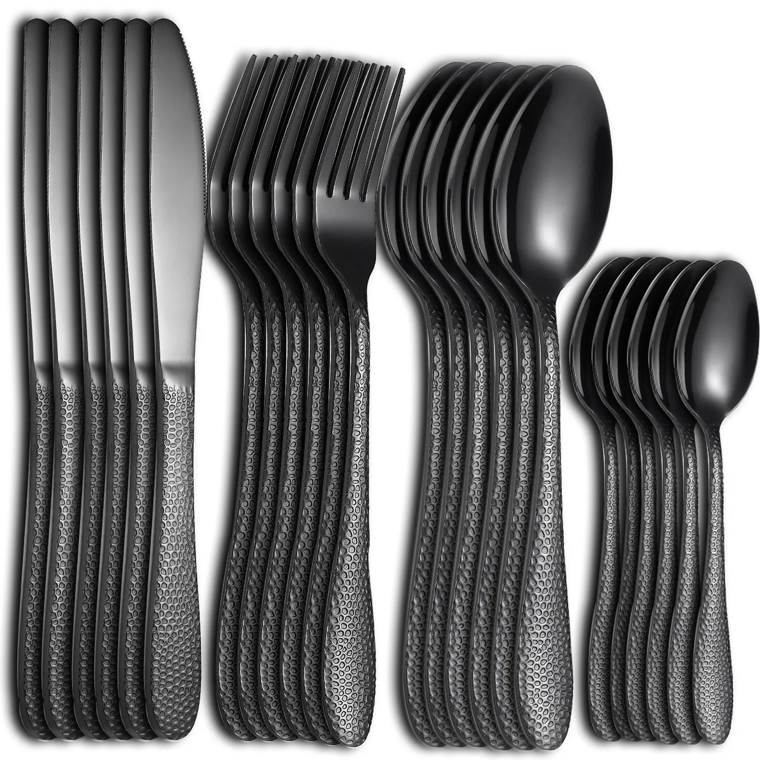 

24pcs Black Cutlery Tableware 18/10 Stainless Steel Spoon Fork Knife Set Luxury Dinner Dinnerware Flatware Set Dishwasher Safe