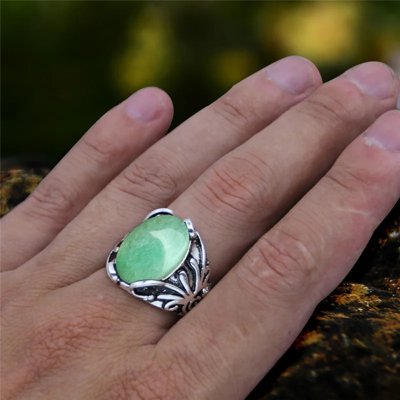 Женское кольцо из нефрита и кварца Винтажное с покрытием настоящего серебра