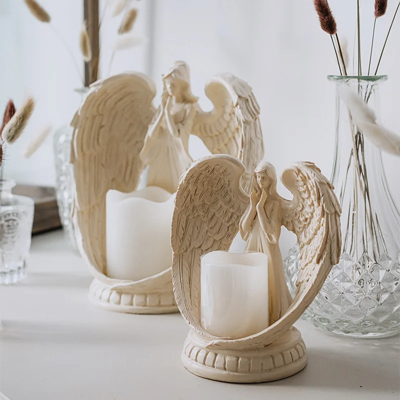 S Angel Girl Wings Led Electronic Candle Stand Resin Creative Tabletop Home Decorations