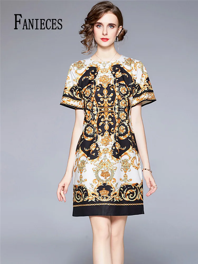 

Модельное дизайнерское платье-мини FANIECES, летнее прямое праздвечерние чное платье с коротким рукавом и круглым вырезом, женское роскошное платье с барочным принтом