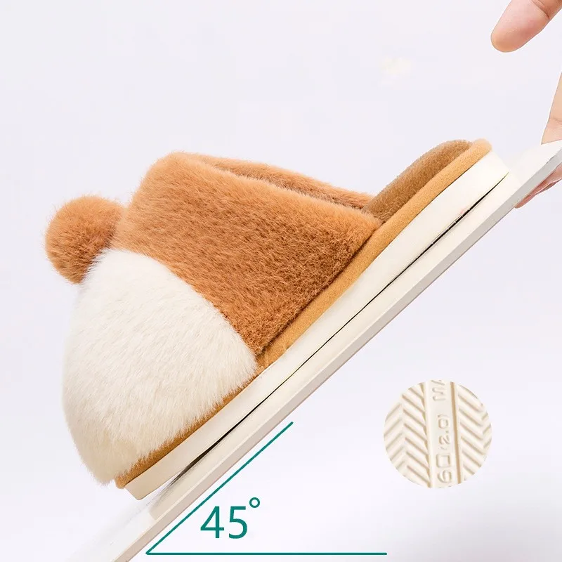 Winter Fashion Cute Dog Plush Women's Animal Slippers Kava Plush Thermal Slippers Couple Shoes Indoor Non slip Shoes