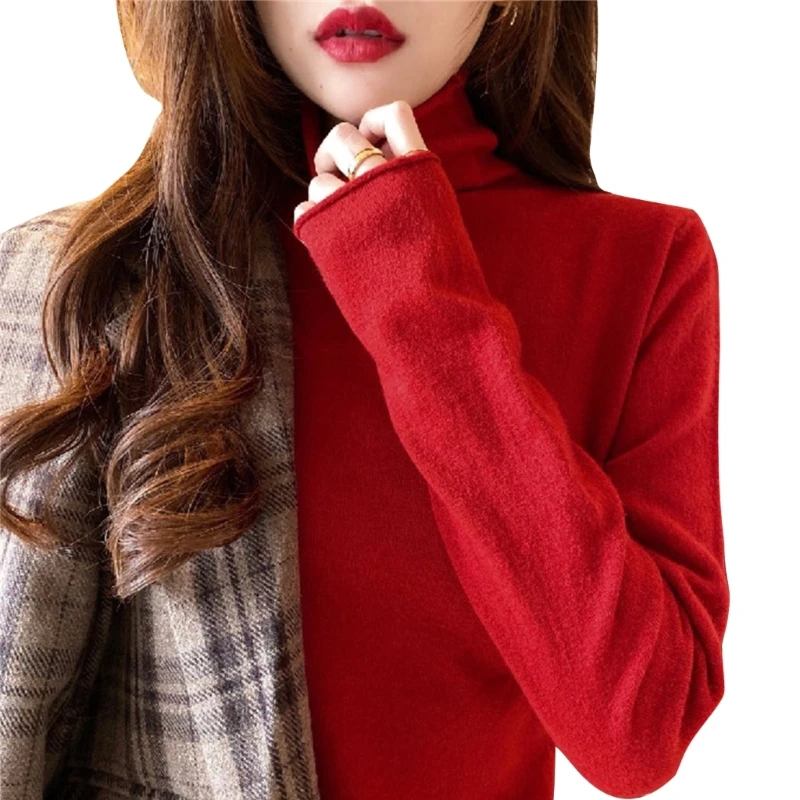 

Women Heaps Collar Turtleneck Sweater Fall Winter Long Sleeve Basic Pullovers Casual Solid Color Knitted Slim Jumper Top