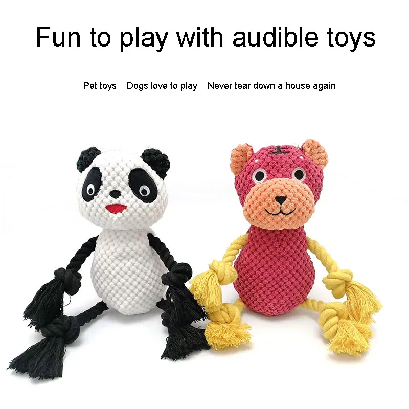 Tiger Panda Doll Dog Toys Molar Cleaning Vocalization Plush Interaction Dog Accessories Cotton Rope Bite Resistance Pet Items