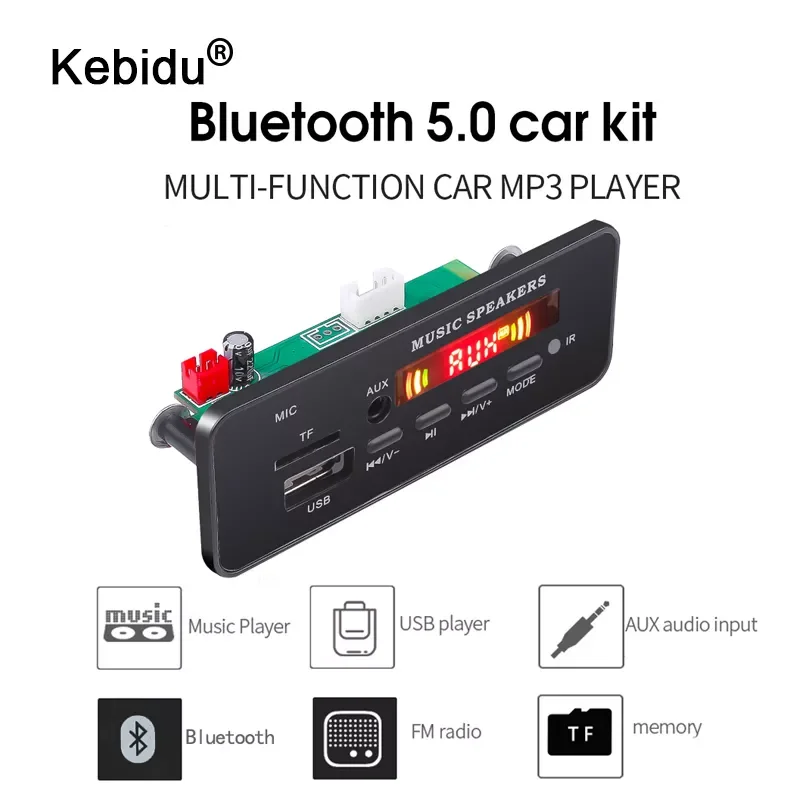 

Recording Car USB Bluetooth V5.0 Hands-free MP3 Player Integrated 5-12V MP3 Decoder Board Module Remote Control USB FM Aux Radio