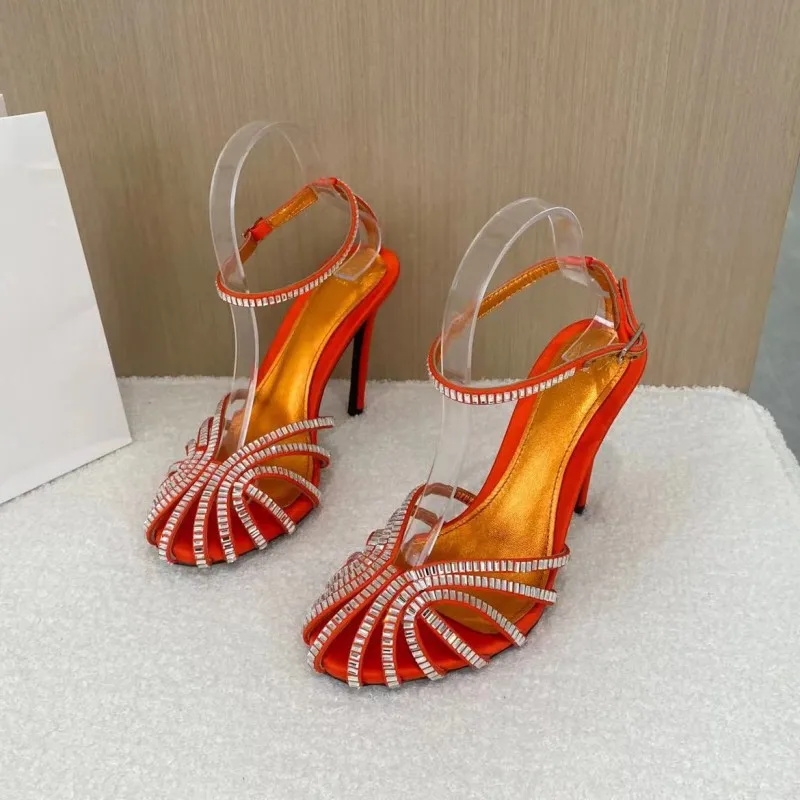 

Alevi Milano High-Heeled Sandals Crystal-Encrusted Strap Spool Heels Sky-High Heel For Women Summer Luxury Designers Shoes Party