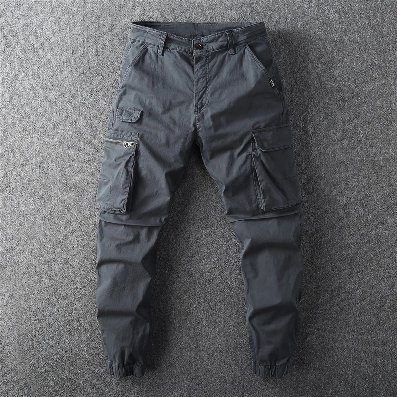 Men's Retro Casual Pants Solid Color Safari Style Multi Pockets Cargo Pants Summer Fashion Thin Street Pants Jogger Pants