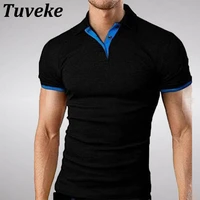 tuveke mens casual sports polo shirt stand collar sports short sleeve top high quality solid color short sleeve s 5xl