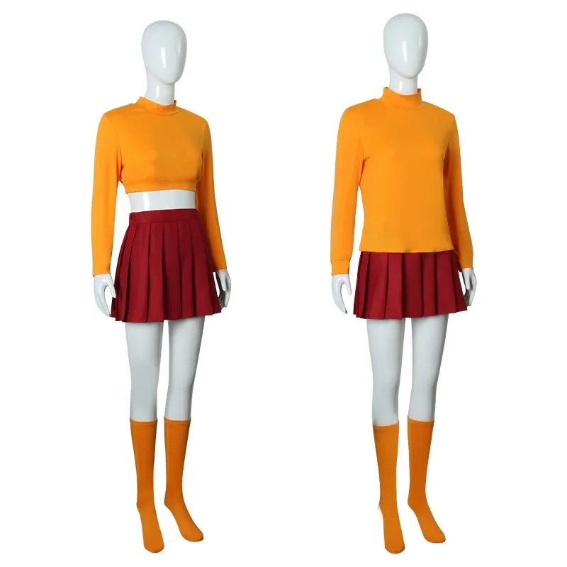 Одежда для косплея Velma из аниме юбка носки очки костюм на Хэллоуин Женский