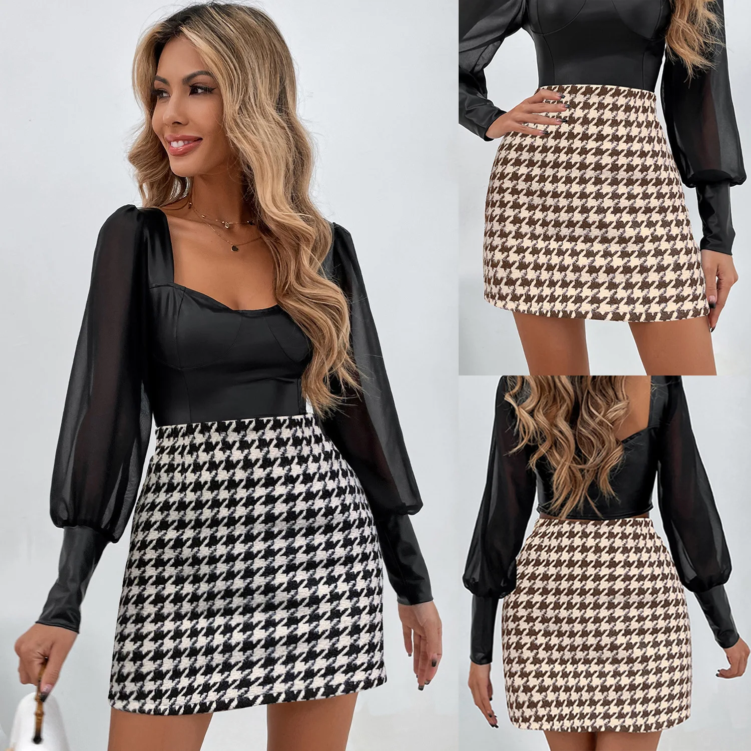 

Mini Skirts Women Spring Autumn 2022 New Thousand Bird Pattern Casual Women's Medium and Short A-line Skirt