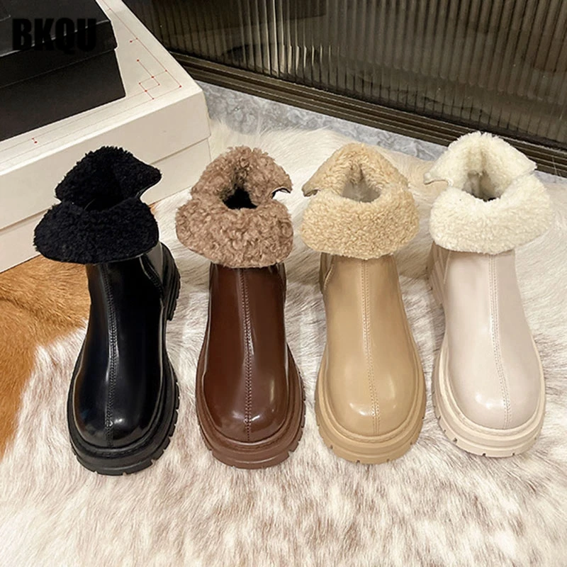 

Женские ботильоны на платформе, дизайнерские мотоциклетные ботинки с плюшевой подкладкой, теплые ботинки на плоской подошве, обувь на молн...