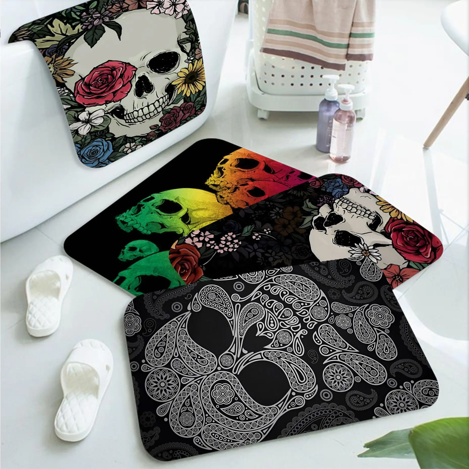

Horror Skull Bath Mat Rectangle Anti-slip Home Soft Badmat Front Door Indoor Outdoor Mat Welcome Doormat