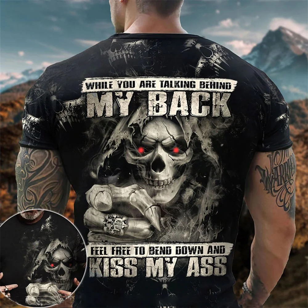 

2022 3d Vintage Men Clothing Retro Men's T-shirt Hip Hop Casual Street Oversized T Shirt For Men Back Skull Cool Print T-shirts