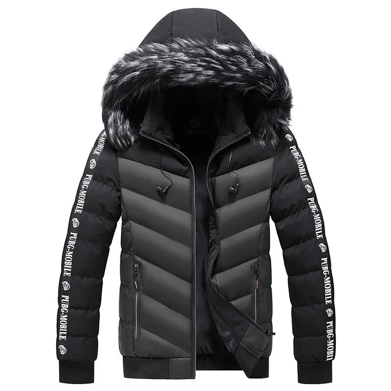 Men's Winter Youth Hooded Jacket Men's Thickened Warm Cotton Padded Jacket Wind Proof Color Matching Jacket Leisure Men Jacket