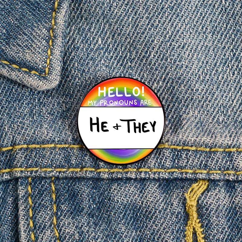 

Copy of Rainbow Pride Pin He They Pronouns Pin Custom Brooches Shirt Lapel teacher Bag Badge pins for Lover Girl Friends