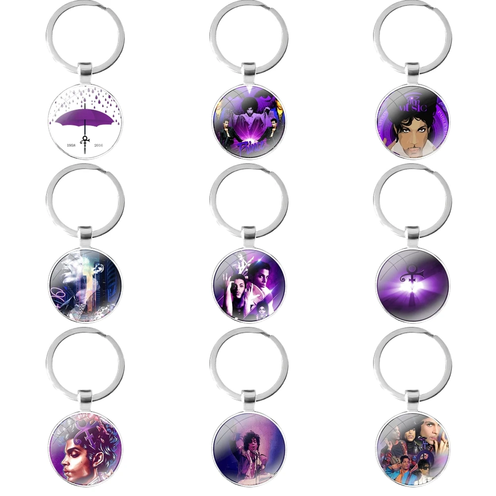 

glass cabochon keychain Bag Car key chain Ring Holder Charms keychains Gifts Cartoon prince rogers nelson