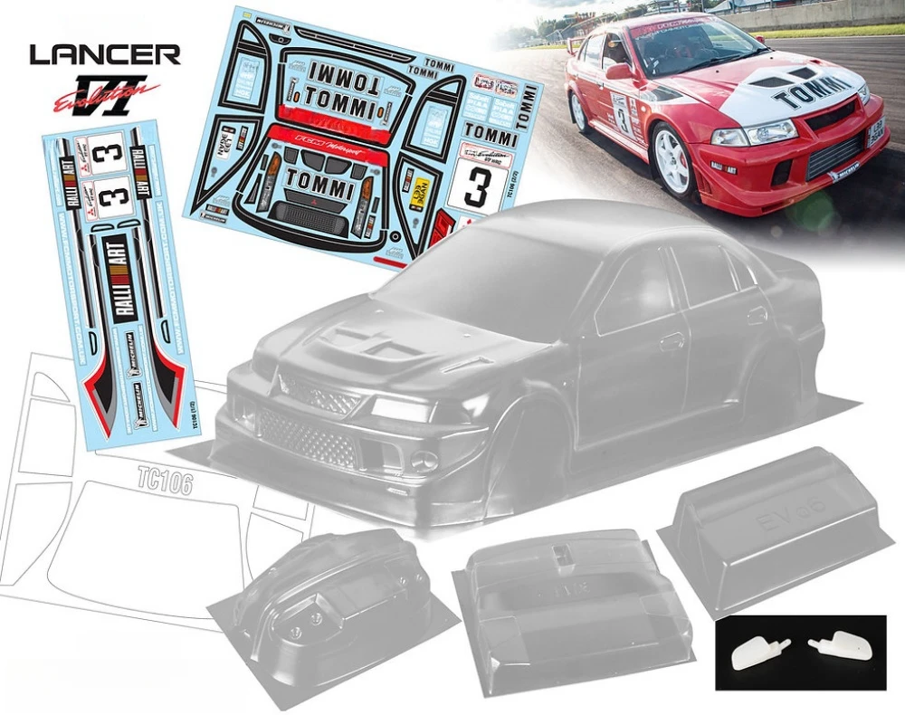 Масштаб 1/10 Lancer Evolution 6 Lexan Body Sets для RC Drift Chassis 255 мм-260 мм Колесная база Tamiya TT01 TT02 XV01 XV02
