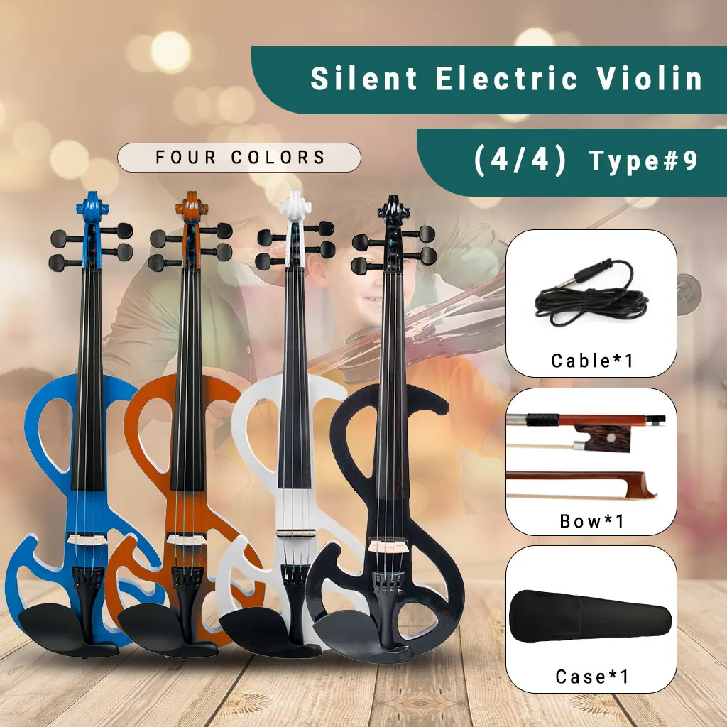 Full Size 4/4 Fiddle Solid Wood Electric Silent Violin Fiddle Fitting Carrying Hard Case Audio Cable Upgraded Brazilwood Bow SET