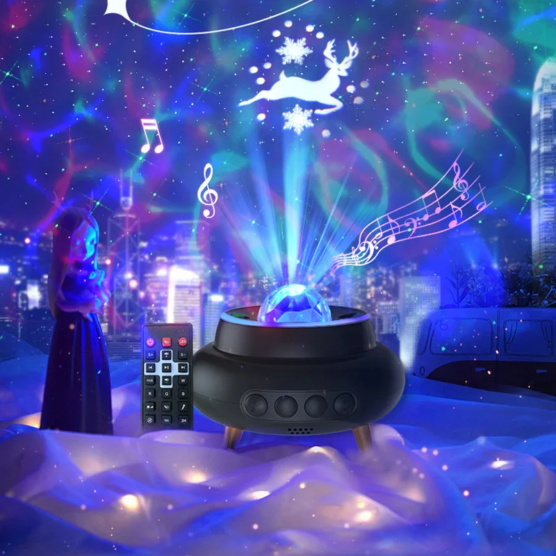 

Светодиодный Галактический проектор со звездами, Ночной светильник, Лазерная лампа-проектор Лось с водяной волной, музыкальный проигрыватель, атмосферная лампа, Рождественский Декор, Рождество