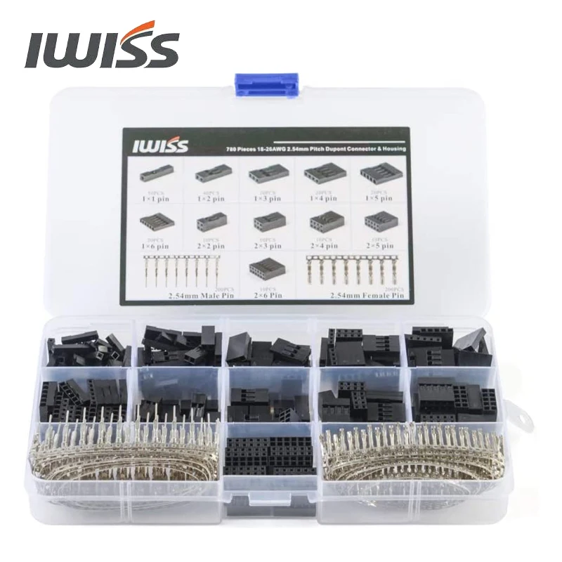 IWISS Dupont Connector Kit 2,54mm Pitch Einreihige Männlichen Sockel Crimp Pins für 3D Drucker und FPV Jumper Draht