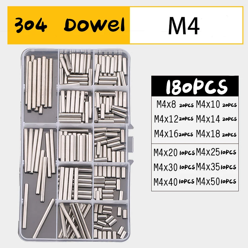 

M1 M1.5 M2 M2.5 M3 M4 M5 M6 M8 304 Stainless Steel Dowel Cylindrical Pin Locating Fixing Set Solid Metal Pin Assortment Kit Set