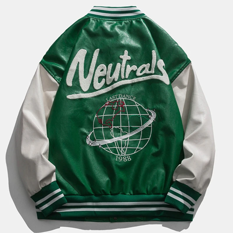 Мужская кожаная Бейсбольная Куртка Varsity винтажная куртка из искусственной кожи в