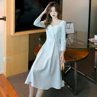 spring and summer long sleeve sexy french dress female over the knee dresses