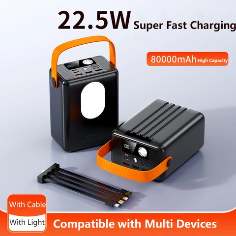 Power Bank 50000/80000 мАч Портативный USB C PD 22,5 Вт Powerbank с быстрой зарядкой для iPhone Samsung Huawei Xiaomi Внешний аккумулятор