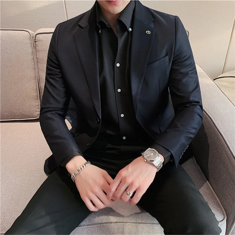 2022 Spring Solid Color Men Blazers Loose Casual Suit Jacket Business Street Wear Social Jackets Wedding Groom Blazer Masculino