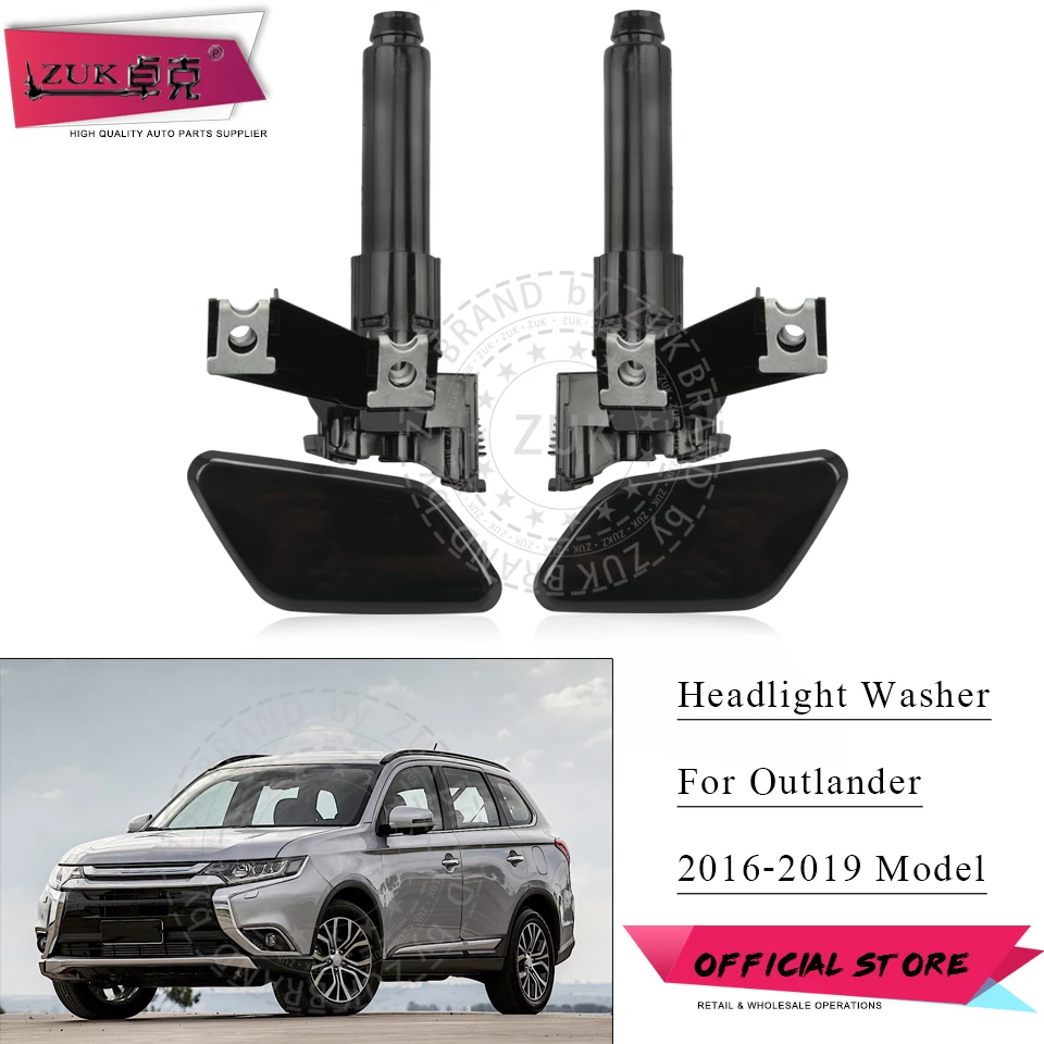 

ZUK For Mitsubishi Outlander 2016-2019 Car Front Headlight Water Sprayer Cleaning Jet Headlamp Washer Nozzle Cover Cap Unpainted
