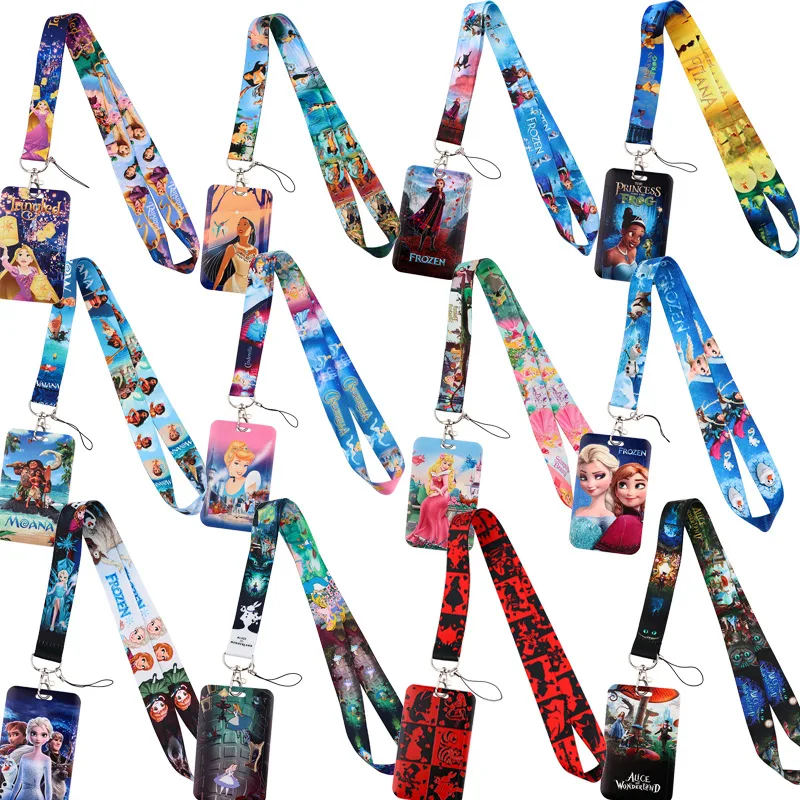 

Disney Cartoon Princess Frozen Elsa Anna Pvc Lanyard ID Card Holder Student Campus Card Cinderella Mickey Mouse Pendant Holder
