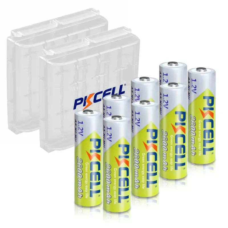 

2023New 8pcs PKCELL Battery NIMH AA 2600Mah 1.2V 2A Ni-Mh aa Rechargeable Batteries AA Bateria Baterias + 2pcs Battery Hold Case