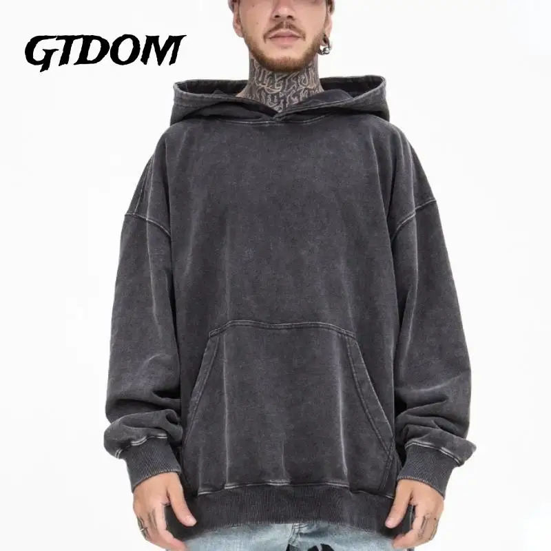 

GTDOM потертая Толстовка 2022 Осень Зима Новая однотонная Свободная Повседневная модная мужская одежда с капюшоном и длинным рукавом