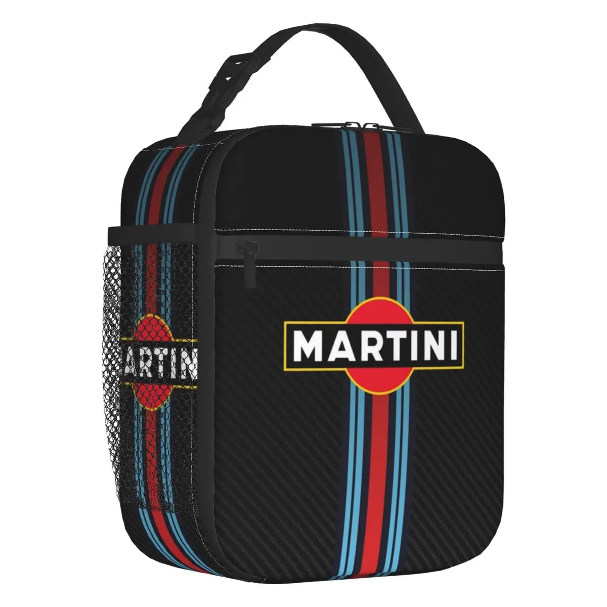 Martini Racing Stripes Insulated Lunch Tote Bag Sportscar Motor Racing Portable Cooler Thermal Bento Box Outdoor Camping Travel