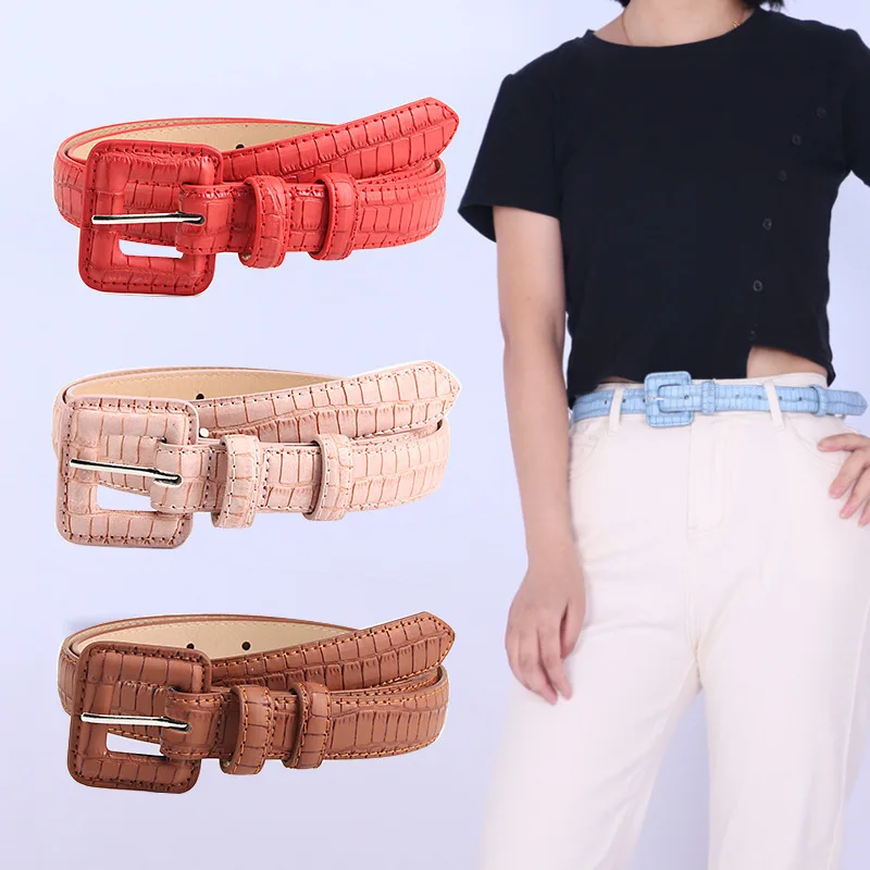 Fashion Crack Pattern Belts for Woman 100cm PU Belts Trousers Jeans Waistbands Woman Apparel Accessories