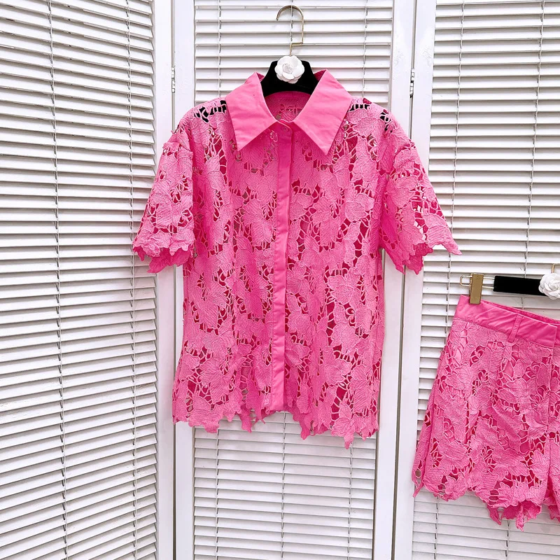 [ZOCI] Женская нишевая дизайнерская кружевная вышивка с лацканами и короткими